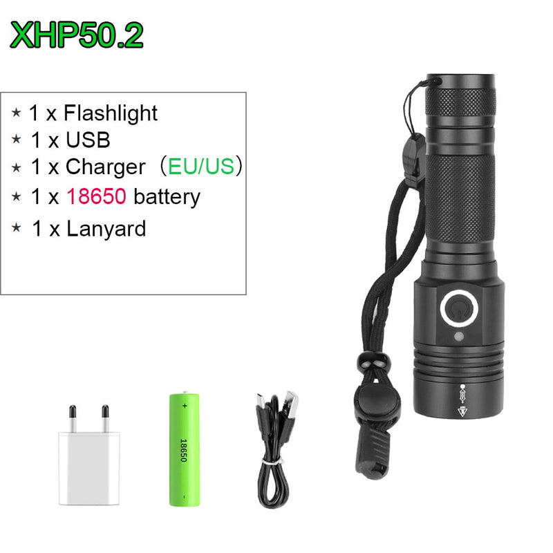 Tactical Led Flashlight 18650 XHP50 USB Rechargeable - laorstore