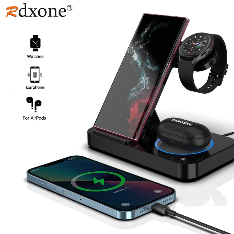 3 in 1 Wireless Charger Stand For Samsung Devices Smart Phones Smart Watches and Ear Buds - laorstore